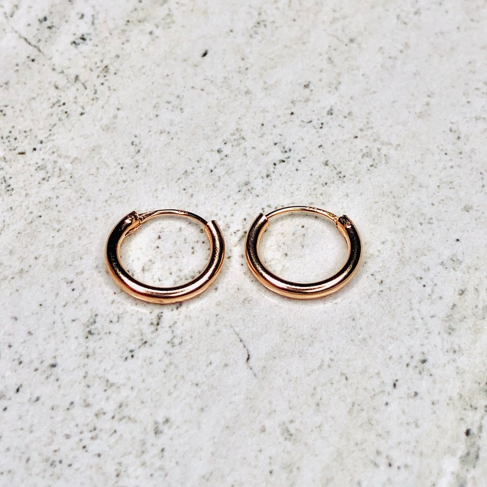 925 Sterling Silver Rose Gold Thick Hoops 14mm